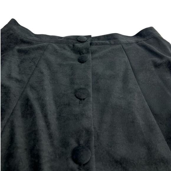 VTG BFA A-Line Midi Skirt High Waist Button Front Faux Suede Black Modest 14 - Picture 3 of 10